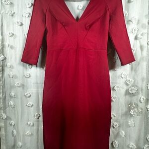 Zara Women’s Deep Red 3/4 Sleeve Bodycon Midi Dress Prom Pick Size XS